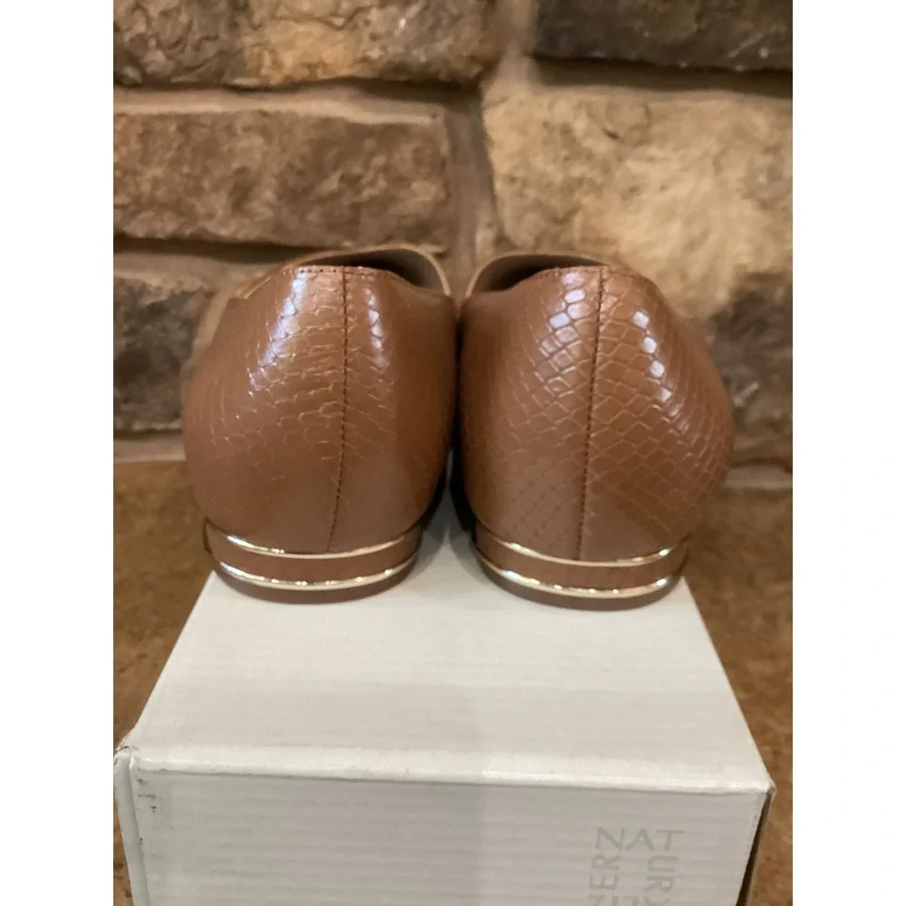 Naturalizer Havana English Tea Brown Leather Snakeskin Flats Wide Width 9.5W New